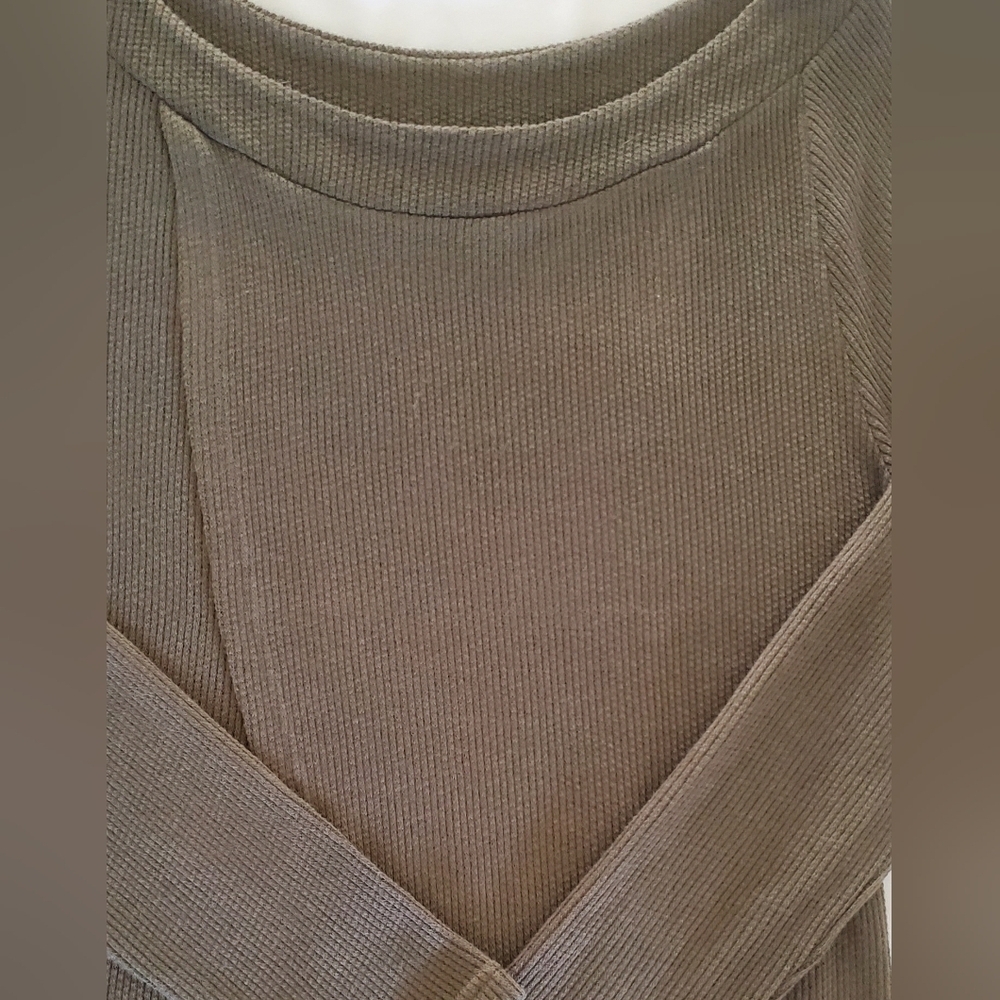 VENUS Long Sleeve Olive Knit Sweater Hi-low Split Front Boat Neck Floor Length L - Picture 5 of 7